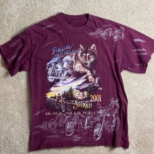 Sturgis Black Hills Rally 2001 T-Shirt Wolf Motorcycle Graphic Tee Men's Size L‎